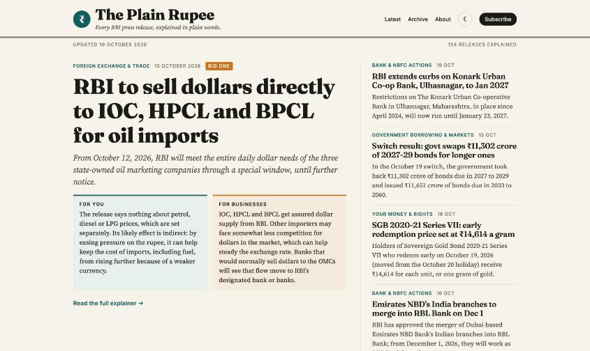The Plain Rupee home page